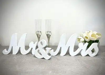 Mr & Mrs Wood Sign Wedding Decorations for Bride & Groom Reception Head Table. Wooden Letters for Ma...