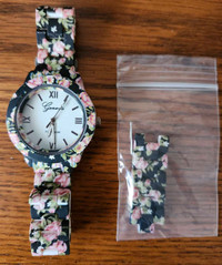 Black Floral-Coloured Chain Link Watch