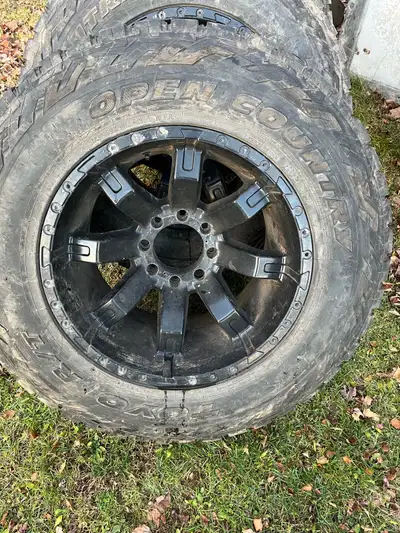 20x12 wheels 8x6.5 bolt pattern -44 offset 37x13.50 Toyo R/T Open Country with some tread left, no c...