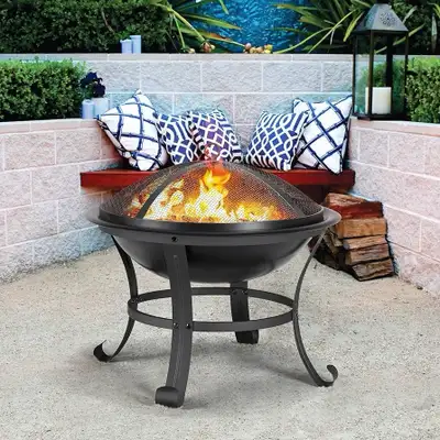 22in Fire Pit Outdoor Wood Burning Firepit BBQ Grill Steel Fire , View more