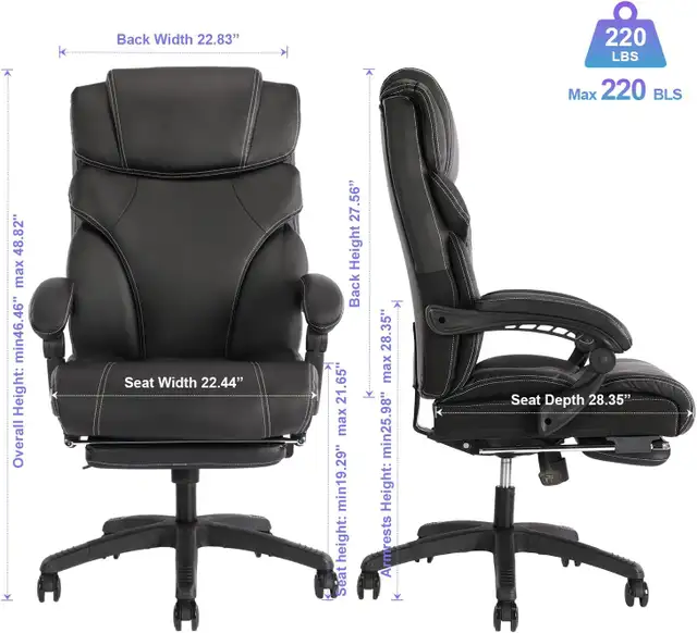 NEW Leather Office Chair, holds 400lbs, Reclines with Footrest in Chairs & Recliners in Kelowna - Image 6