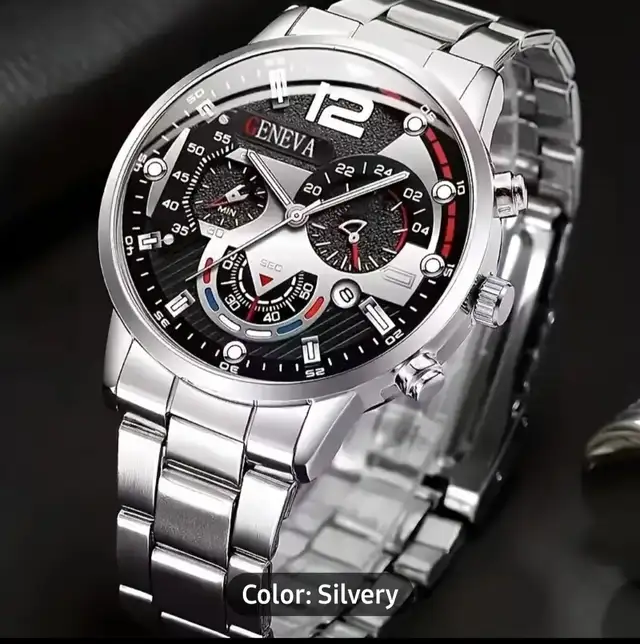 2 pc. Silvery and black men's  quartz watch (Geneva) and bracele in Jewellery & Watches in City of Toronto - Image 3