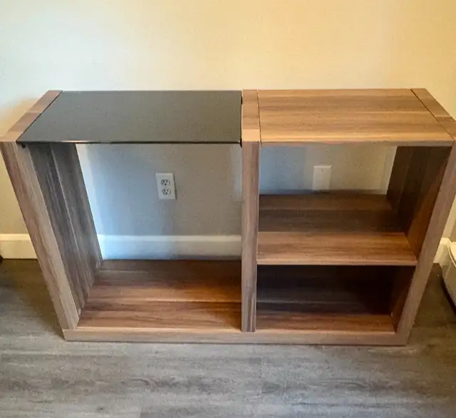 Seniqua 47 Inch Sofa Table With Black Glass Top, Open Shelves in Other Tables in Bedford - Image 6