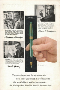 Vintage Shaeffer Snorkel Pen advert 1958