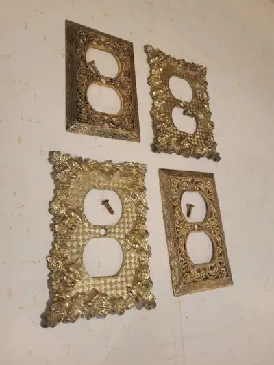 mid Century Modern Gold Filigree Electrical Outlet Covers , View more