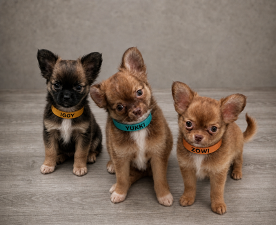Chihuahuas mâles à poils longs : Iggy, Zowi et Yukki, View more