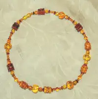 ANTIQUE 18” GENUINE YELLOW BALTIC AMBER CARVED BEADS NECKLACE