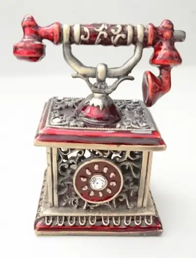 Vintage Red Ornate Telephone - Jewelry Trinket Box Enamel, View more