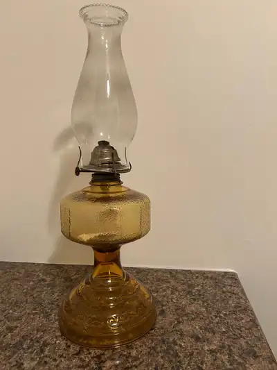 Plume & Atwood (P&A) amber glass oil lamp, View more