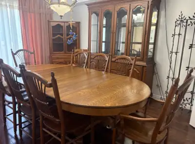 Solid Wood Dining Table, Chairs, Hutch & Corner Display Cabinet, View more