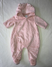 BabyGap Pink Velvet Bear Hooded & Footed Body Suit (0-3 months)
