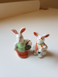 Hand painted ceramic rabbit bunny couple
