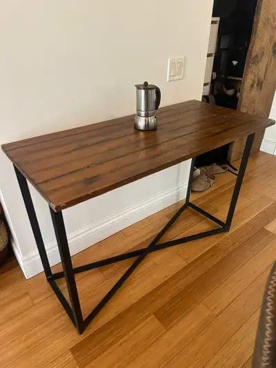 VINTAGE DARK PINE WOOD OFFICE DESK / CONSOLE TABLE , View more