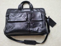 Vintage USL Black Leather Laptop Briefcase / Bag / Satchel