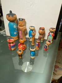 Old Small Figures Kokeshi Japanese Wooden Doll 12 PC