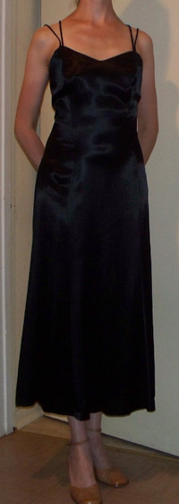 Black flared, shiny dress (gently used)