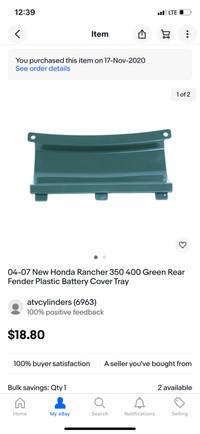 04-07 Honda Rancher 350 400 Plastic Battery Cover Tray