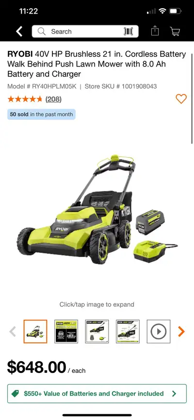 RYOBI 40V HP Brushless 21 in. Cordless Battery Walk Behind Push , View more