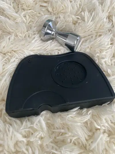 Silver and Black Coffee Tamper with Mat 5cm, View more