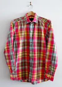 16” [M-L] DUCHAMP LONDON men’s plaid shirt - made in Italy.