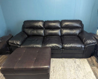 Semi-leather Couch with Ottoman for sale 