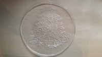 CLEAR GLASS PLATTER WITH CHRISTMAS TREE  DESIGN