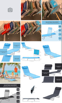 Folding chaise lounge pool chairs, steel frame & breathable mesh