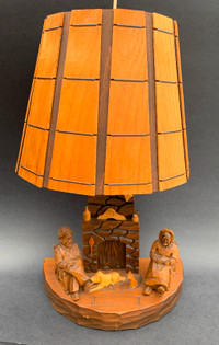LAMP 17" SCULPTURE WOOD CARVING BY BERTHIER BEAUREGARD