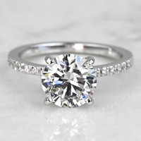 2 CT IGI G-VVS2 Round Solitaire With Accents  Lab Diamond Ring