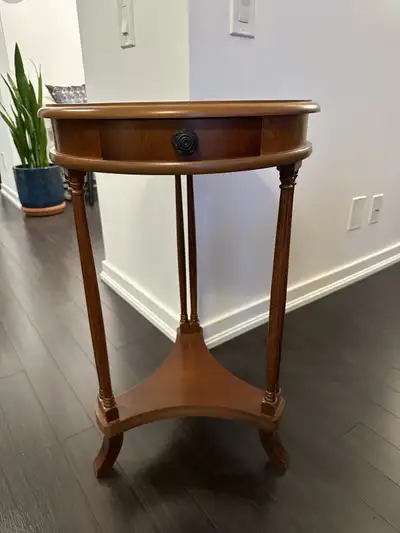 Round antique wood console table, View more