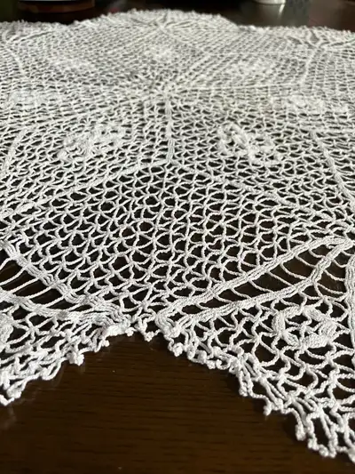 Hand crocheted tablecloth, View more