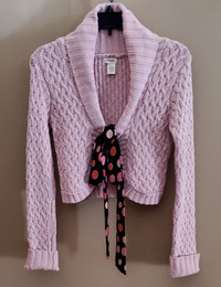 MUTED PINK CARDIGAN WITH COLOURFUL TIE CLOSURE