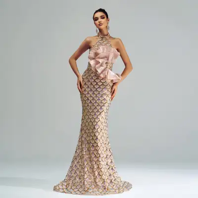 Halter Sequined Mermaid Evening Dress, View more