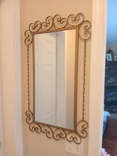 Vintage Metal Brass Colored Scrolled Mirror Hollywood Regency, View more