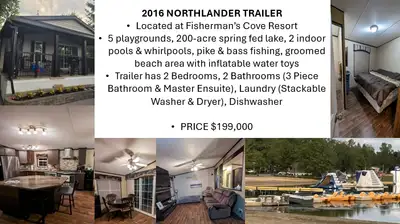 Discover this delightful 2016 Northlander trailer, nestled in the serene Fisherman's Cove Resort, fe...