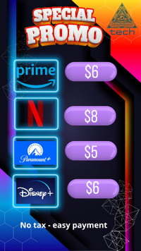 Netflix, Disney +, Amazon prime, Paramount + services