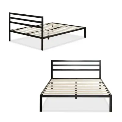 Black Metal Platform Bed Frame with Headboard (Double/Full) 14”, View more