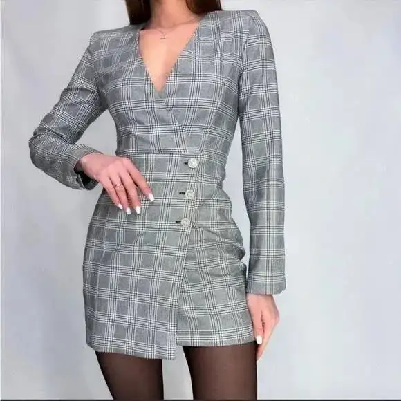 ZARA WOMENS PLAID BLACK AND WHITE BLAZER DRESS63771522528769121