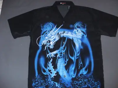 Men Shirt Print Dragon Pattern Short Sleeve Button Down Top, View more