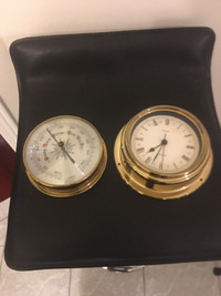 Set of vintage ship metamec quartz clock& Germany barometer.