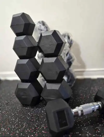 15lb, 20lb, 25lb, 30lb Pound Rubber Hex Dumbbell Set - New!, View more