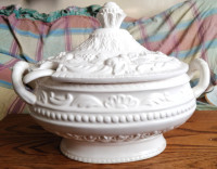 Vintage Large White Ceramic Tureen with Ladle