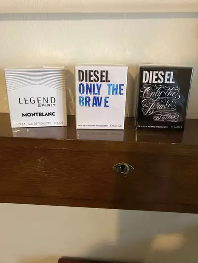 Various cologne for sale $30 each Diesel only the brave 35ml Mint Blanc Legend 30ml
