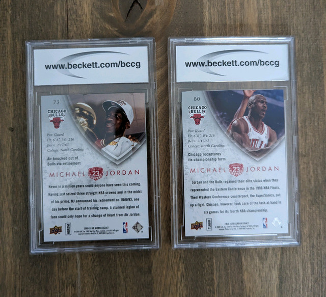 2x Michael Jordan Bulls BCCG 10 Graded Cards: Legacy Collection  in Arts & Collectibles in Markham / York Region - Image 2