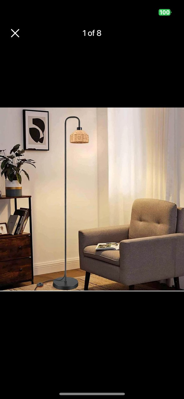 Black Arc Standing Lamp with Dense Paper Birch Shade and On/Off  in Indoor Lighting & Fans in Hamilton