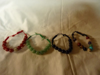 Set of 4 natural gemstone beaded bracelets