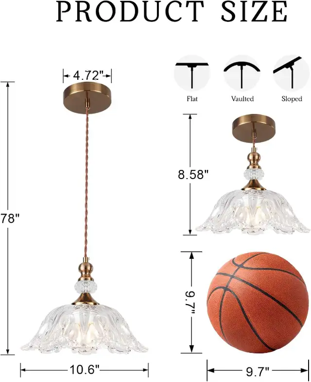 NZZDYI Brass Vintage Glass Pendant Light, 10.6 Gold Adjustable H in Indoor Lighting & Fans in Oshawa / Durham Region - Image 5