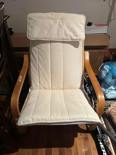 IKEA POÄNG Chair with White Cushion, View more