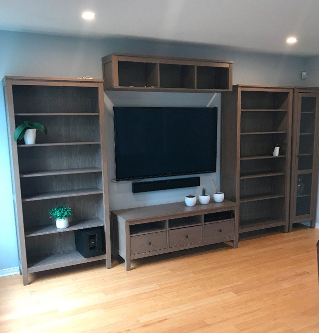 Grey stained solid wood Ikea modular storage unit / wall unit in Bookcases & Shelving Units in Ottawa