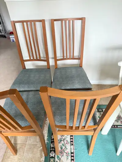 moving sale- 4 hardwood dining chairs, View more